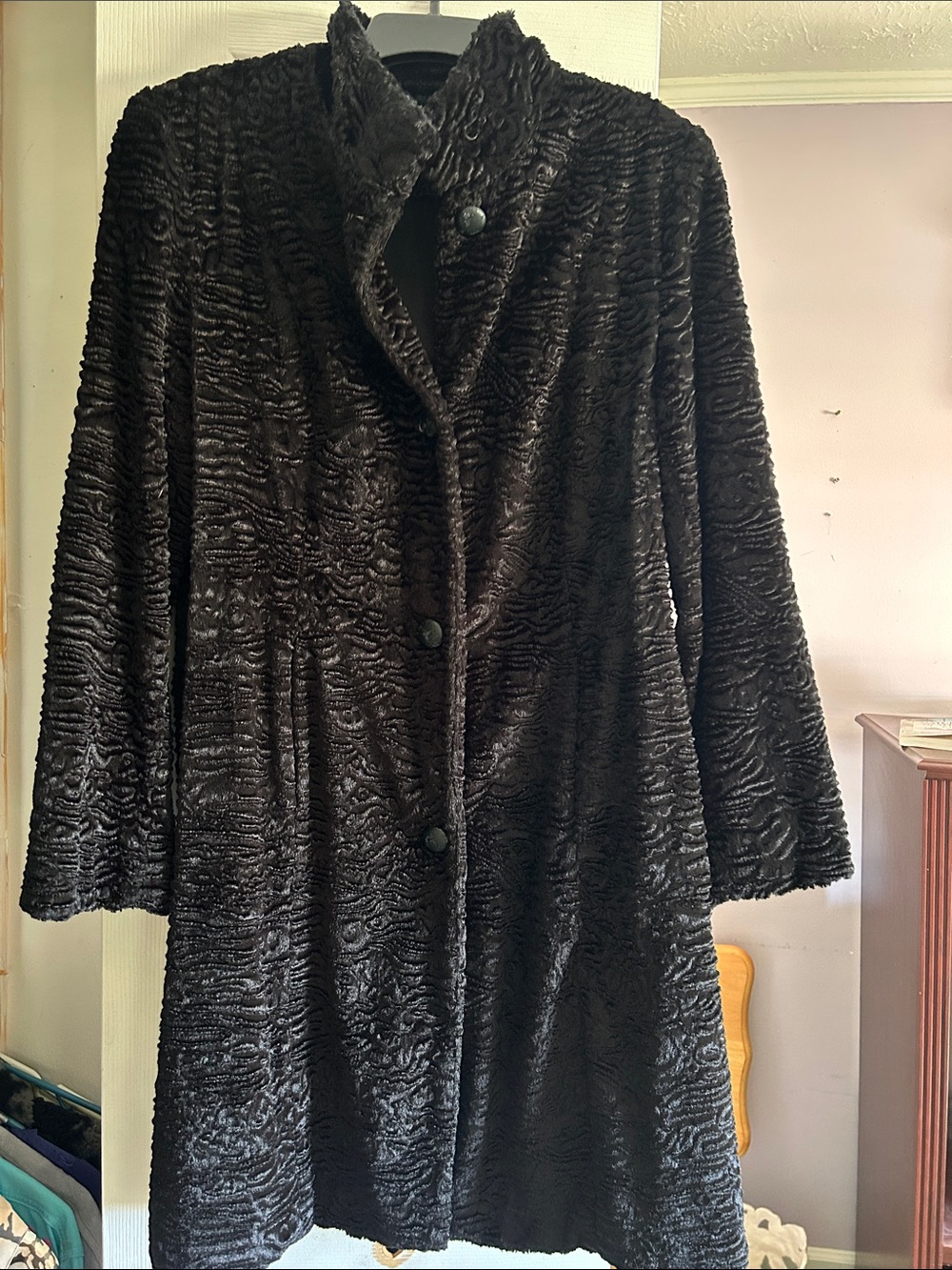 Women's Black Faux Fur Textured Coat